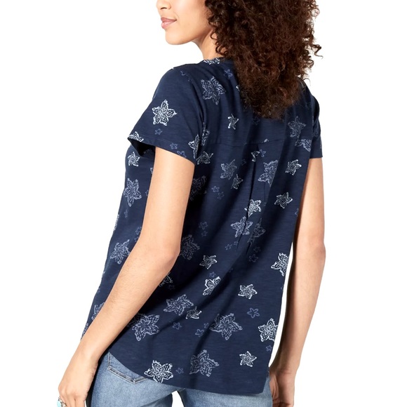 NWT Style & Co Women's Cotton Printed Navy Star Print Scoop-Neck Top, Sz XXL - Picture 2 of 9